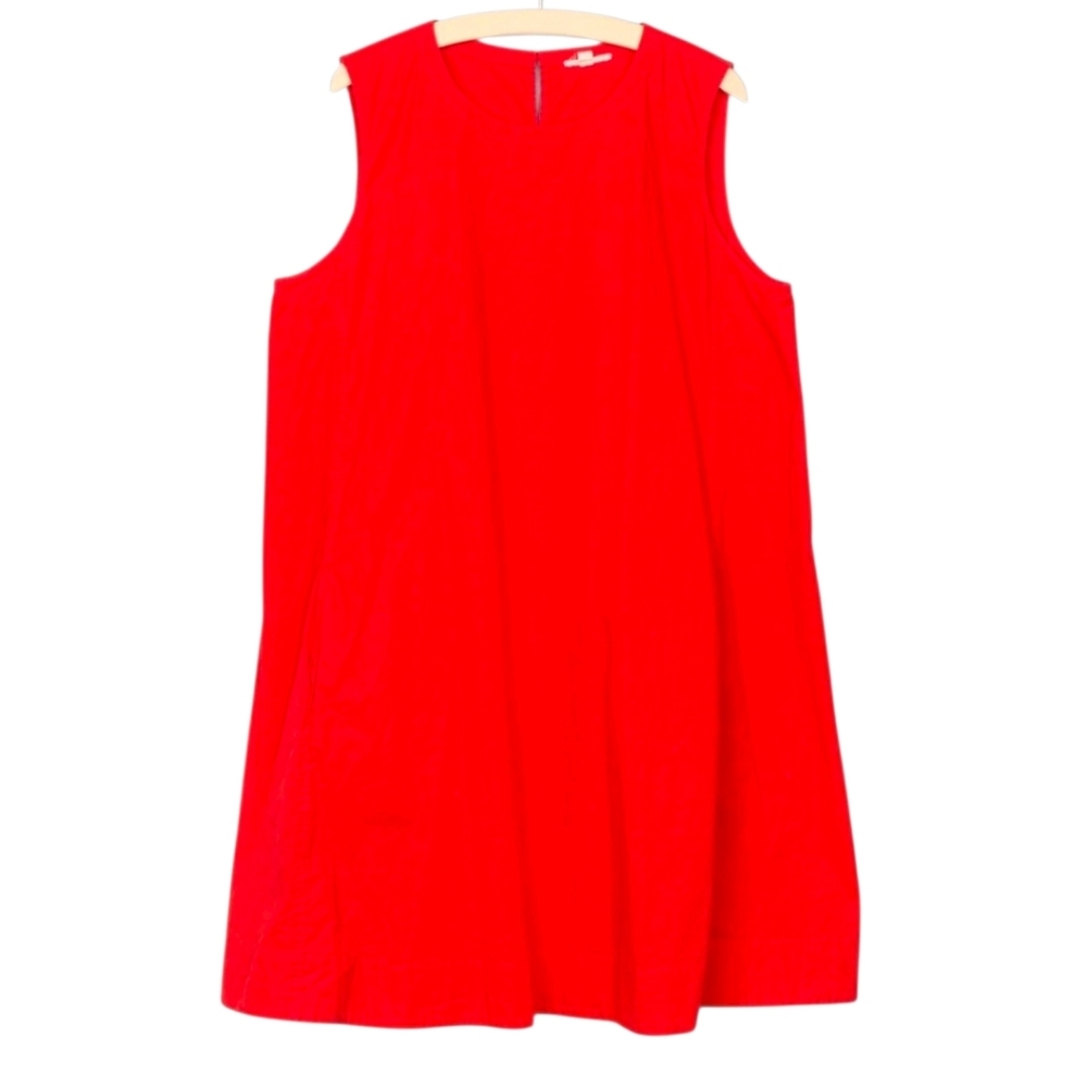 Eileen Fisher Poplin Dress  96% Organic Cotton Stretch Red  Sleeveless SZ Large - Picture 2 of 16